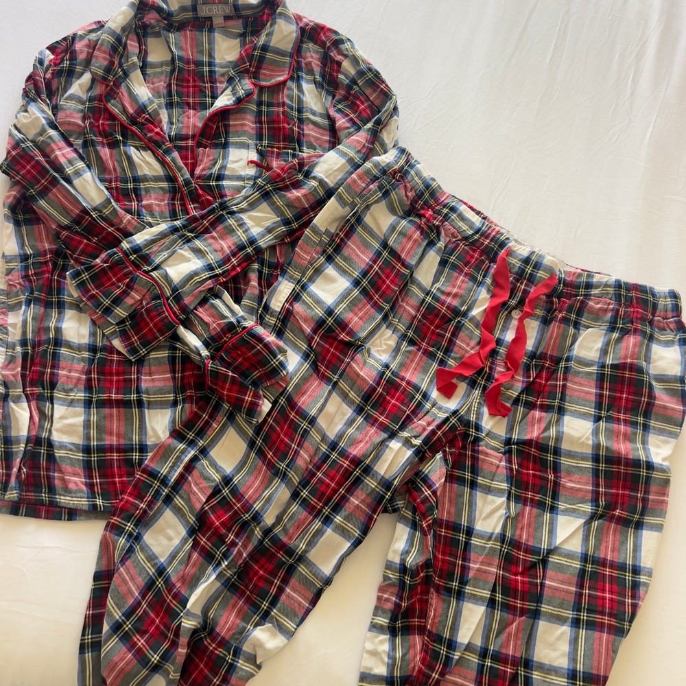 J.Crew Women Plaid Pajama Set Red White‎ Blue Button Down Sleepwear Medium